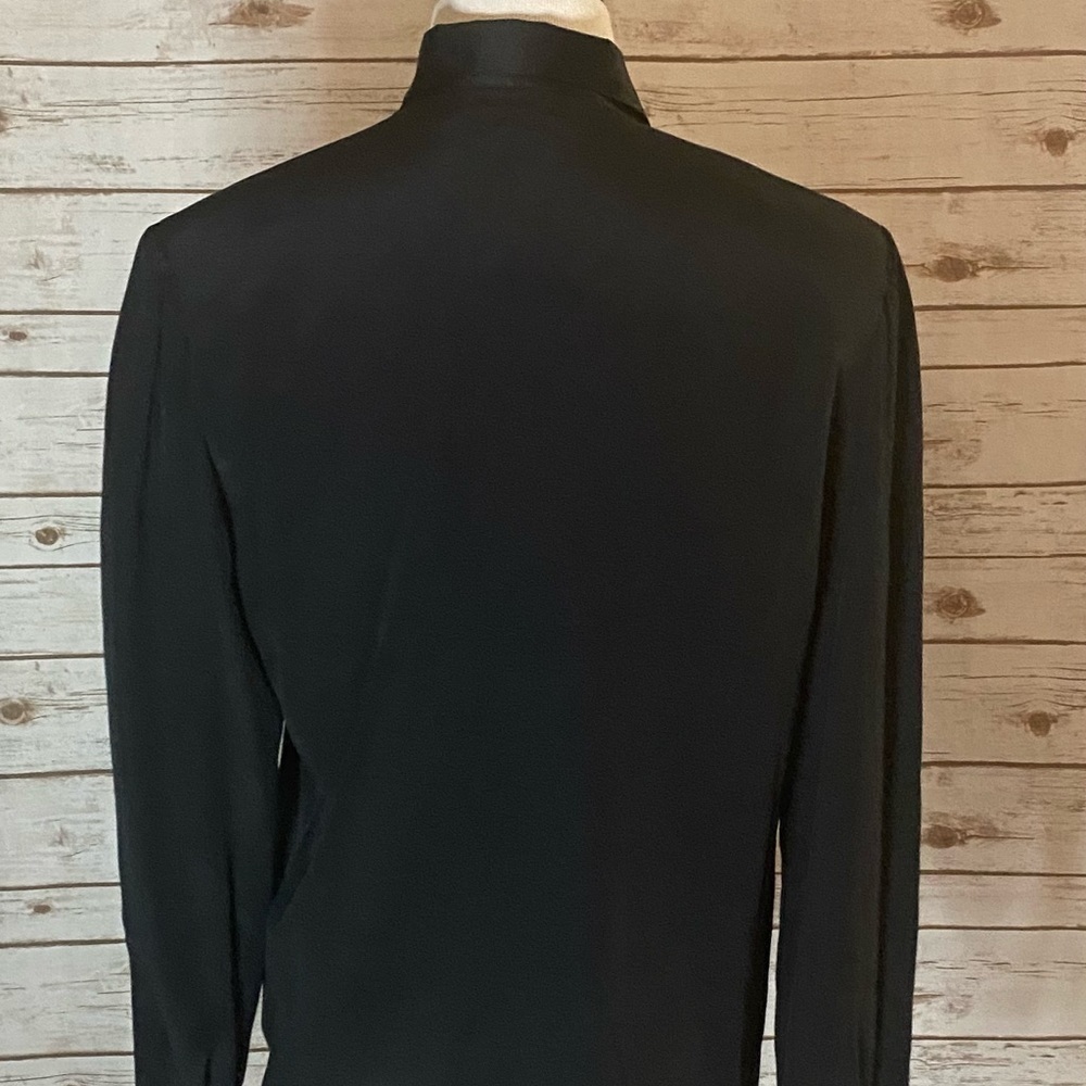 Vintage Carlisle black 100% silk pleated front button-down blouse Size 10 - Picture 8 of 9